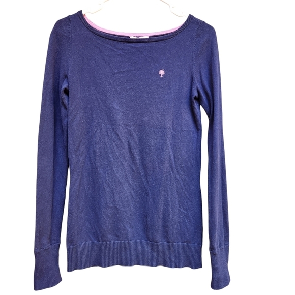 Lilly Pulitzer True Navy Pink Rollup Cuffs Light Preppy Marcy Sweater Size S - Picture 1 of 7